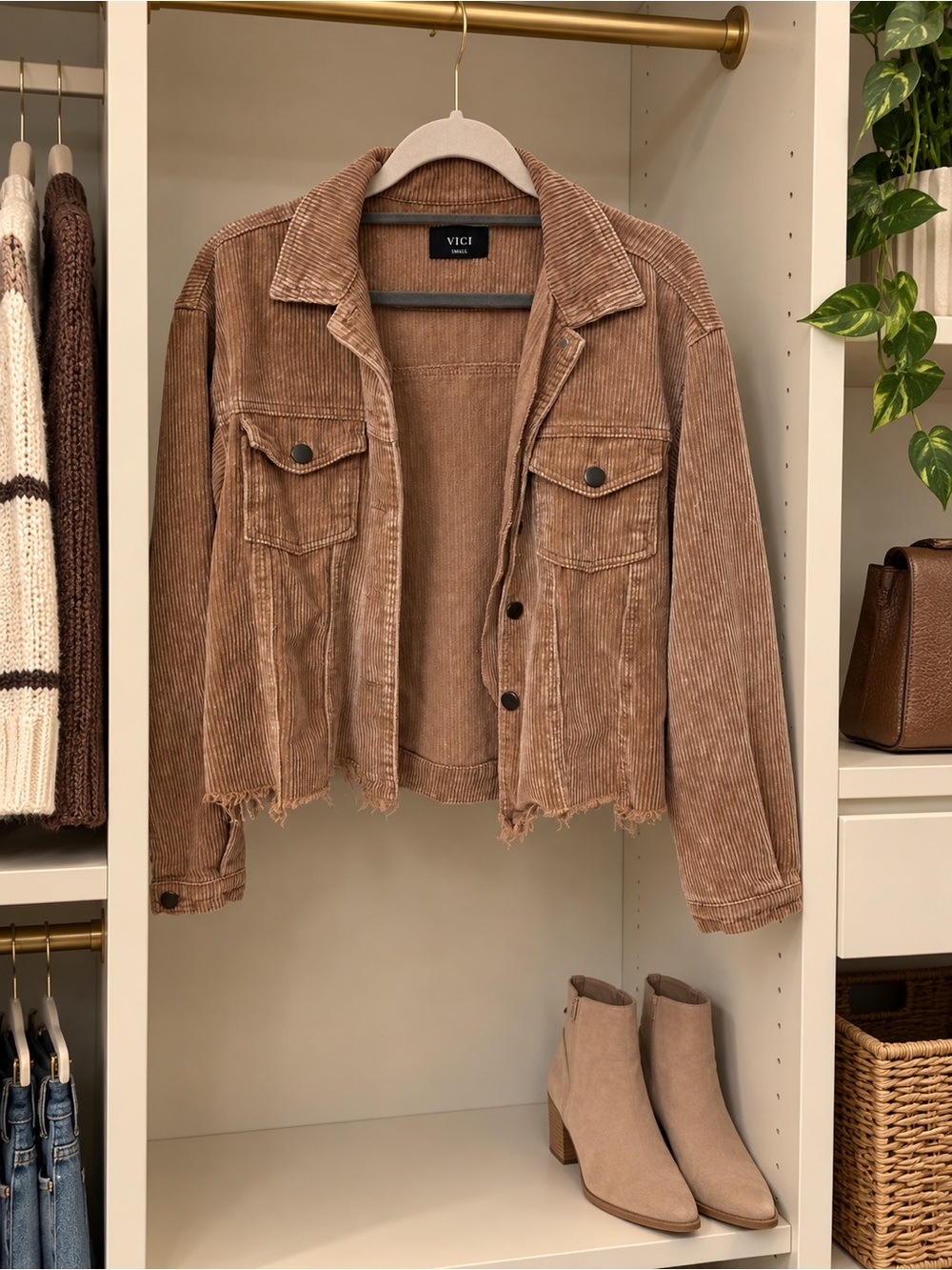 VICI Taupe Corduroy Crop Jacket